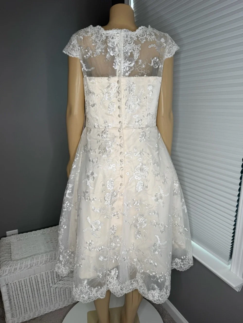 Cap-Sleeve Lace Tea-Length Wedding Dress in Ivory - Picture 3 of 7